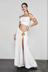 Off Shoulder Ruched Crop Vacation Set