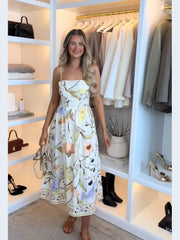 Pleated Sleeveless Backless Floral Dress