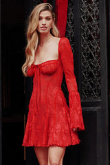 Strapless Lace Flared Backless Mini Lace Dress