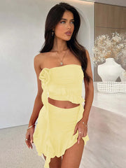 Strapless Rose Ruffled Mini Knit Set