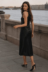 Black Satin Sleeveless Slip Dress