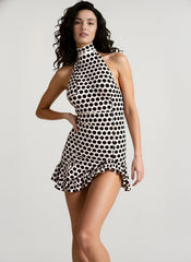 Polka Dot Halter Backless Bodycon Mini Dress
