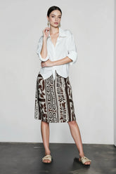 Natural Linen Leaf Vacation Skirt