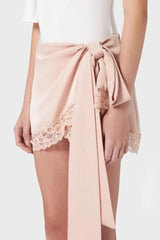 Satin Lace Bow Asymmetric Skirt