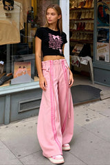 Streetwear Drawstring High-Waist Wide Pants