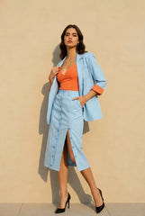 Striped Lapel Long Sleeve Blazer Split Bodycon Two Piece Set
