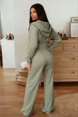 Hooded Drawstring Two Piece Pants Set