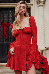 Strapless Lace Flared Backless Mini Lace Dress