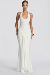 U Neck Halter Sash Panel Bodycon Party Dress