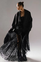 Black Lace Panel Boho Maxi Skirt