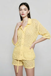 Crochet Lace Button Down Cardigan Vacation Set