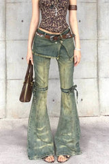 Y2K Vintage Bow Accent High Waist Slim Flare Jeans