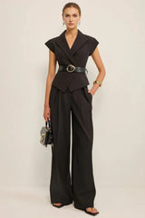 Loose Sleeveless Top Wide Leg Two Piece Work Set
