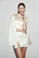 Cape Sleeve Satin Silk Dress