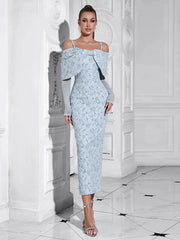 Off-Shoulder Mesh Floral Slim Long Lace Dress