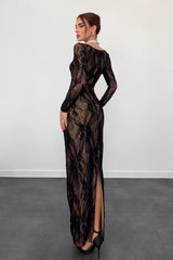 Elegant Square Neck Long Sleeve Lace Dress