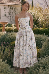 Print Pleated Spaghetti Maxi Dress