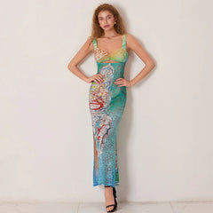 Hollow Pattern Cami Floral Dress