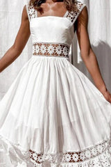 Lace Spliced Sleeveless Flared Maxi Chic Boho Dress
