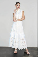 Hollow Out White Flowy Vacation Skirt