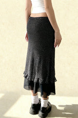 Polka Dot A-Line Mesh Midi Skirt