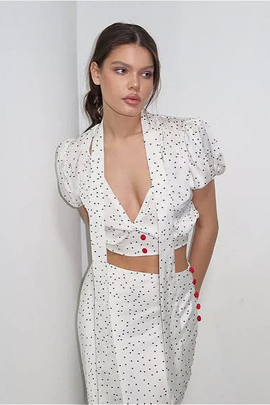 Polka Dot V-Neck Maxi Two Pieces Set