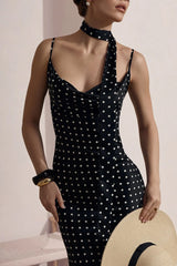 Draped Polka Dot Slip Dress