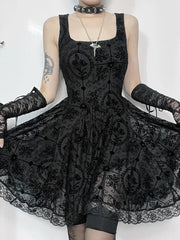 Gothic Vintage Lace Patchwork Sleeveless Draped Spaghetti Strap Bodycon Cami Dress