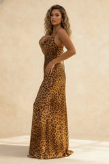 Backless Slim Fit Animal Print Maxi Dress