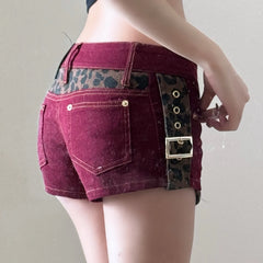 Leopard Patchwork Low Rise Denim Shorts