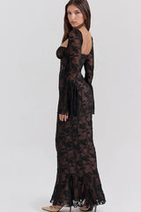 Strapless Lace Flared Backless Bodycon Maxi Lace Dress