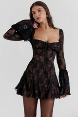 Strapless Bell Sleeve Lace Dress