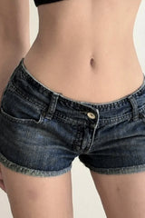 Cuffed Low Rise Destroyed Denim Shorts