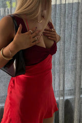 Satin Color Block Backless Cami Bodycon Mini Silk Dress