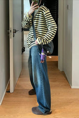 Vintage V Waist Slim Straight Cotton Denim Jeans