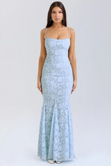 Tie Waist Sling Embroidered Mermaid Lace Dress