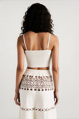 Bohemian vacation positioning printed beach women's suit, fringed webbing suspender top skirt two-piece set