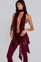 Sequin Halter Deep V Backless  Bodycon Sequin Dress