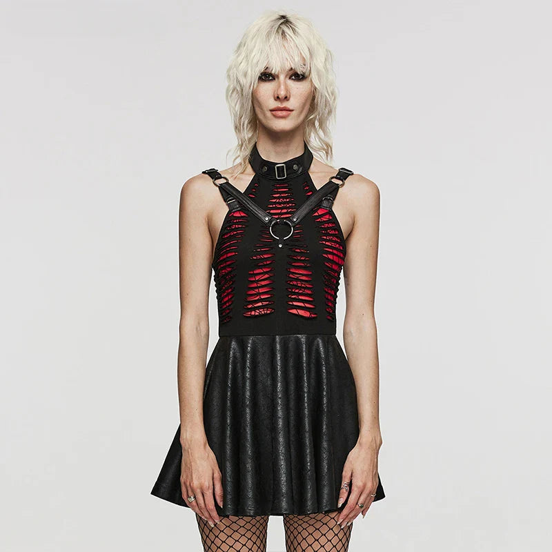 Gothic  Punk Knitted Spliced Spider Web Cute Swing Gothic Dress