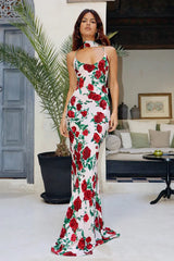 Floral Plunge Low Back Slip Dress