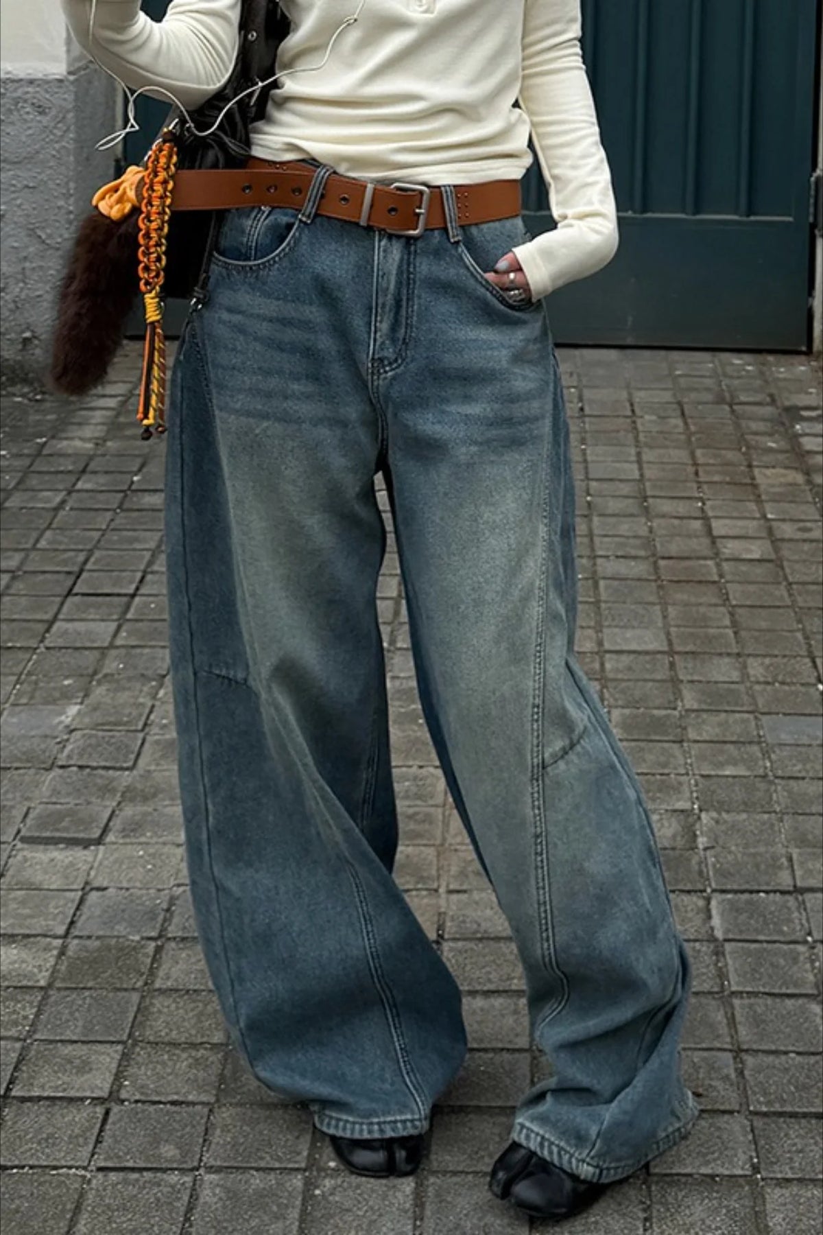 Vintage Blue Washed Whisker Fleece Lined Bootcut Jeans