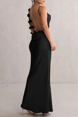 Elegant Satin Halter Backless Floral Bodycon Formal Dress