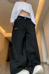 Vintage Letter Embroidered Baggy Curved Blade Pants