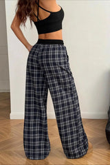 Plaid Elastic Waist Stretch Loose Casual Pants