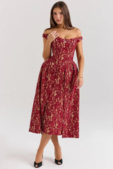 Off Shoulder Backless Wrap Floral Dress