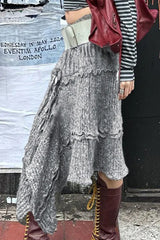 Knit Asymmetric Hem Ruffle Skirt