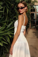 White Smocked Cotton Maxi Slip Dress