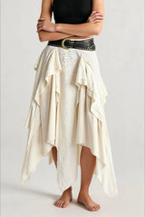 Asymmetric Wave Hem Tiered Midi Skirt