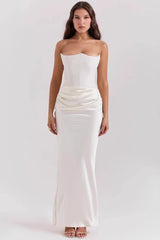Satin Ruched Strapless Bodycon Dress