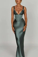 V-Neck Bone Detail Silk Dress